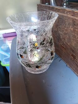 Crackle Glass Vase with Painted Floral Design