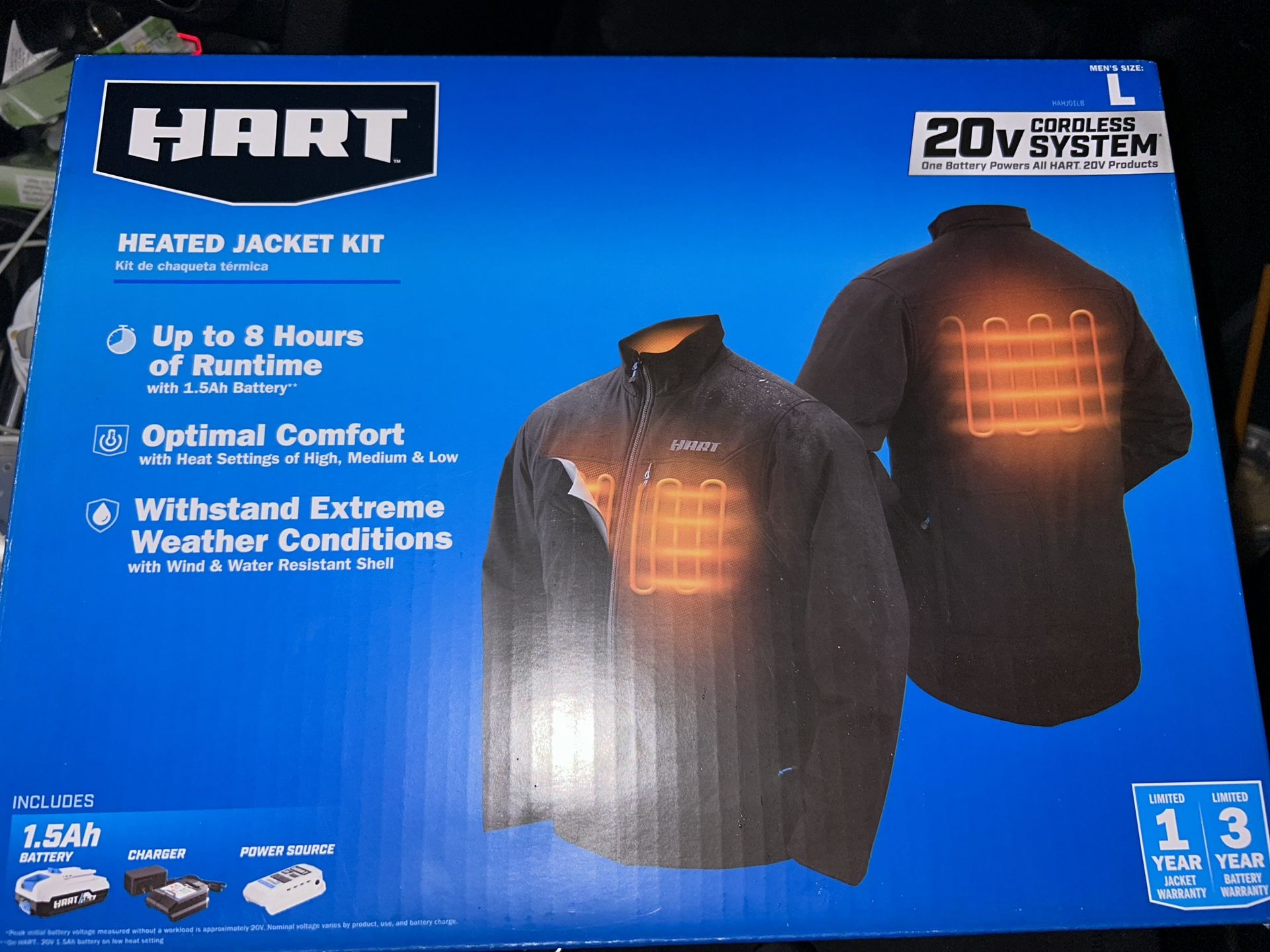 HART HEATED JACKET KIT MENS SIZE LARGE 20 V CORDLESS SYSTEM