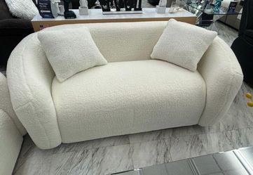 Cream Boucle Loveseat with Throw Pillows