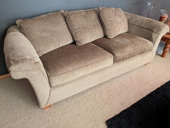 Plush Tan/Taupe Chenille 3-Seater Sofa – Super Comfortable