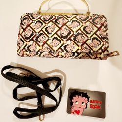 Betty Boop Clutch Purse – Gold Handle & Removable Strap – Retro Cartoon Pattern