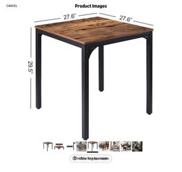 MUPATER Square Industrial Kitchen Dining Table, Desk for Small Spaces with Stable Metal Sturdy Construction, 27.6''W x 27.6''L x 29.5''H, Rustic Brown
