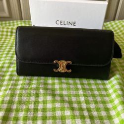 Celine Calfskin Large Wallet Black Triomphe Snap Wallet