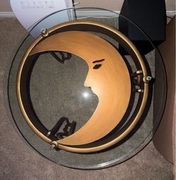 Half moon metal glass side table