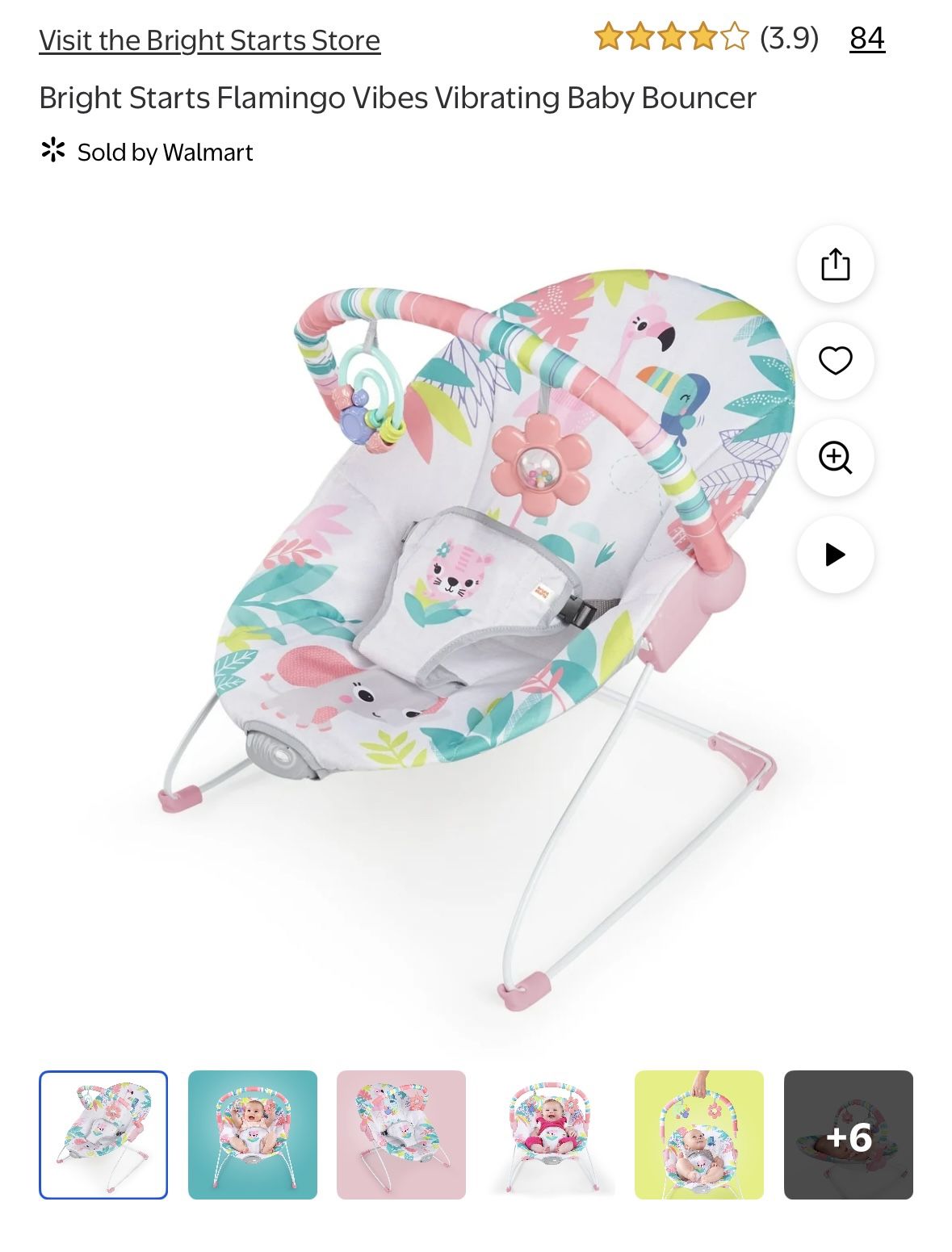 Bright Starts Flamingo Vibes Vibrating Baby Bouncer