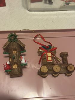 Vintage Rustic Wood Christmas Ornaments Set of 2