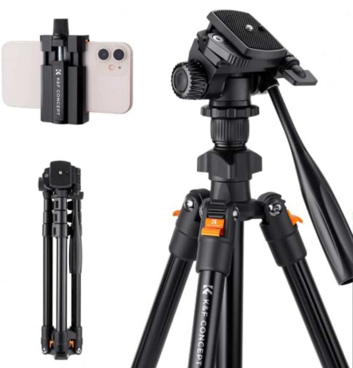 K&F concept 70"/1.77m Lightweight Aluminum Tripods for Photograph and Live Streaming Model K234A0+Vi