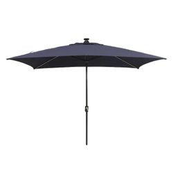 Allen + Roth 7ft by 10.5-ft Aluminum Navy No-tilt Market Patio Umbrella with Lights