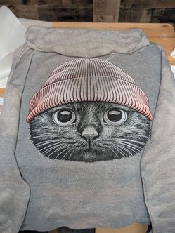 Gray Cat Graphic Pullover Hoodie