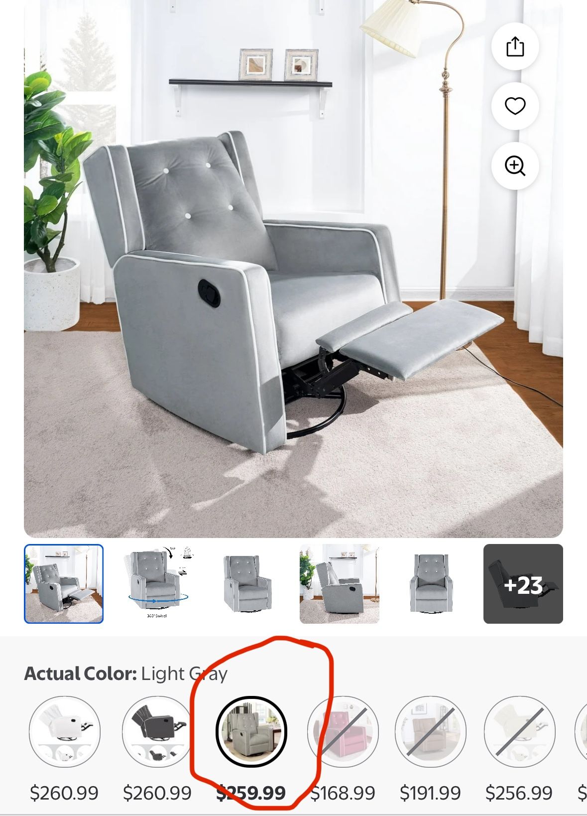 Nursery Glider Recliner Gray With White