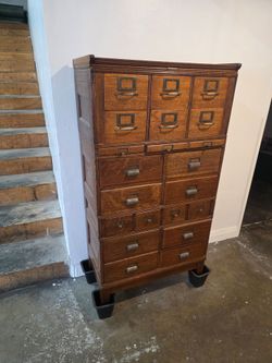 Antique Oak Filing Cabinet with Brass Hardware