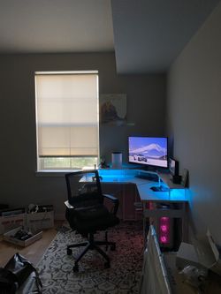 L shaped White gaming desk W/ LED lights