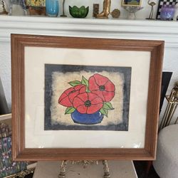 Matted and framed vintage Poppy Original Art 