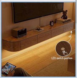 Floating Wood TV Stand with LED Lighting & Storage