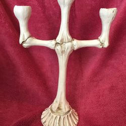 Halloween 14” Tall Cold Cast Ceramic Bones Candle Holder Candelabra NEW in Box!