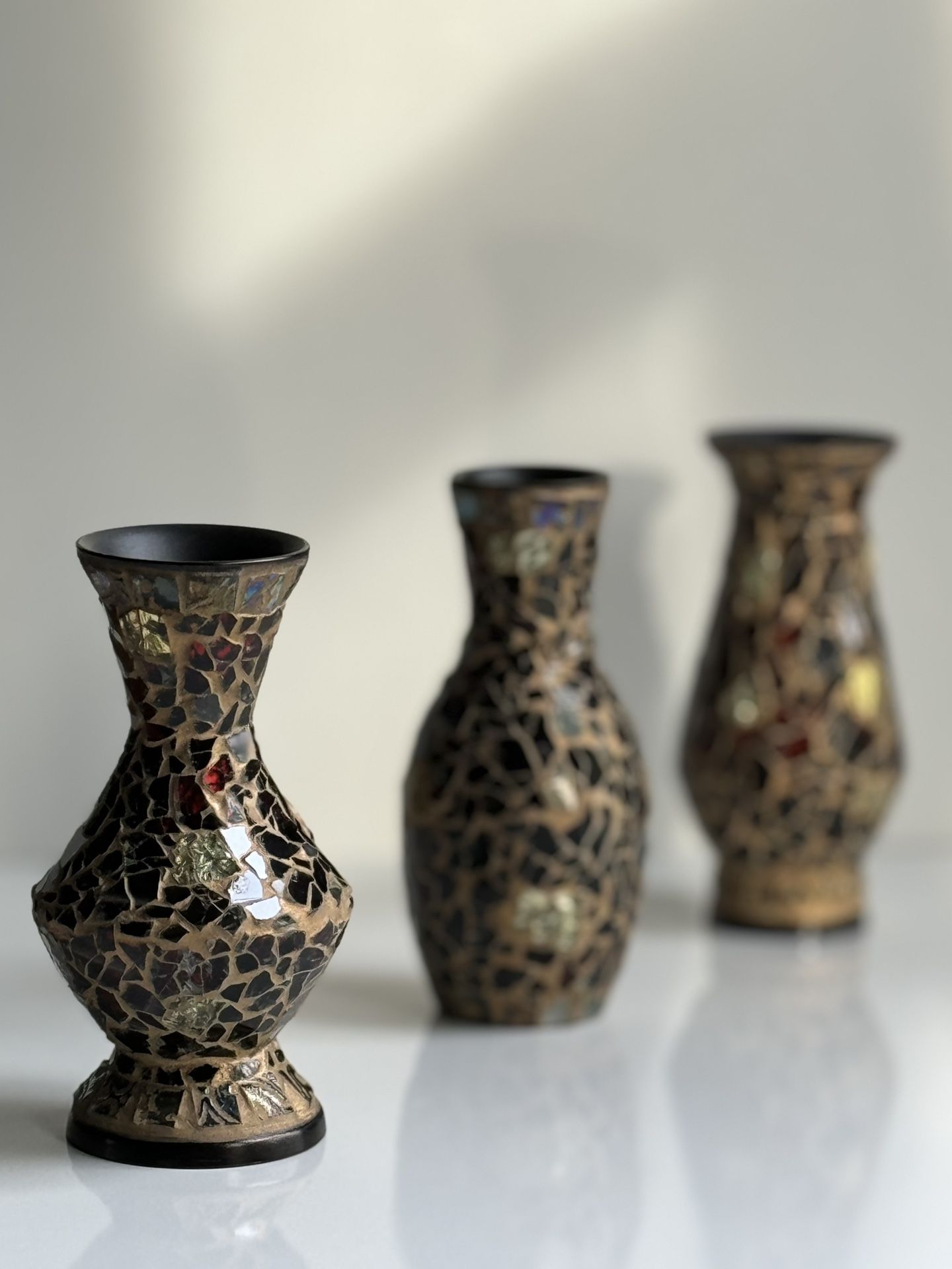 Vintage Pier 1 Imports Glass Mosaic Bud Vases Trio!