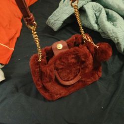 Isaac Mizrahi Burgundy Furry Purse