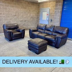 Brown Real Leather Couch Sofa and Chair Set from Old Cannery (DELIVERY AVAILABLE! 🚛💨)
