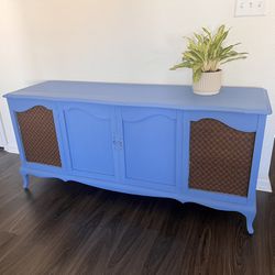 TV Stand with Vintage Vinyl and Radio