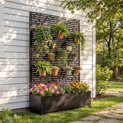 Metal Raised Garden Bed with Wheels and Trellis,73"x47"x16" Planter Box for Climbing Plants, Vegetables & Vines, Features Privacy Screen and Drainage 