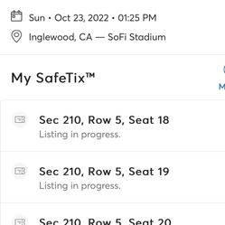 4 Seahawks Vs Chargers Tickets 10/23⚡️S210 Row 5 Aisle 18-21⚡️Parking Avail To Ticket Buyer For Added Price