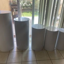 5 White Cylinder Pedestals