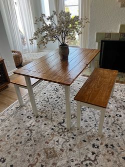 Solid Wood Farmhouse Dining Table + 2 Benches