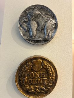 Vintage Ceramic One Cent and Nickel Coin Wall Decor