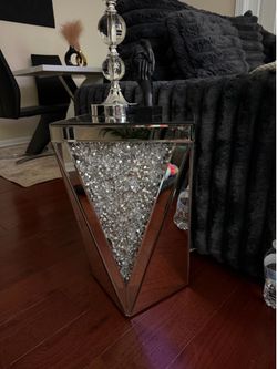 2 glass mirrored side tables