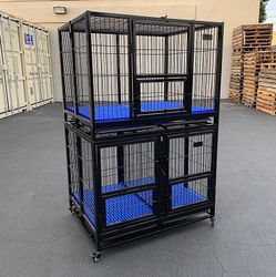 $370 (New in box) Set of 2 stackable dog cage 41x31x65” heavy duty kennel w/ plastic tray