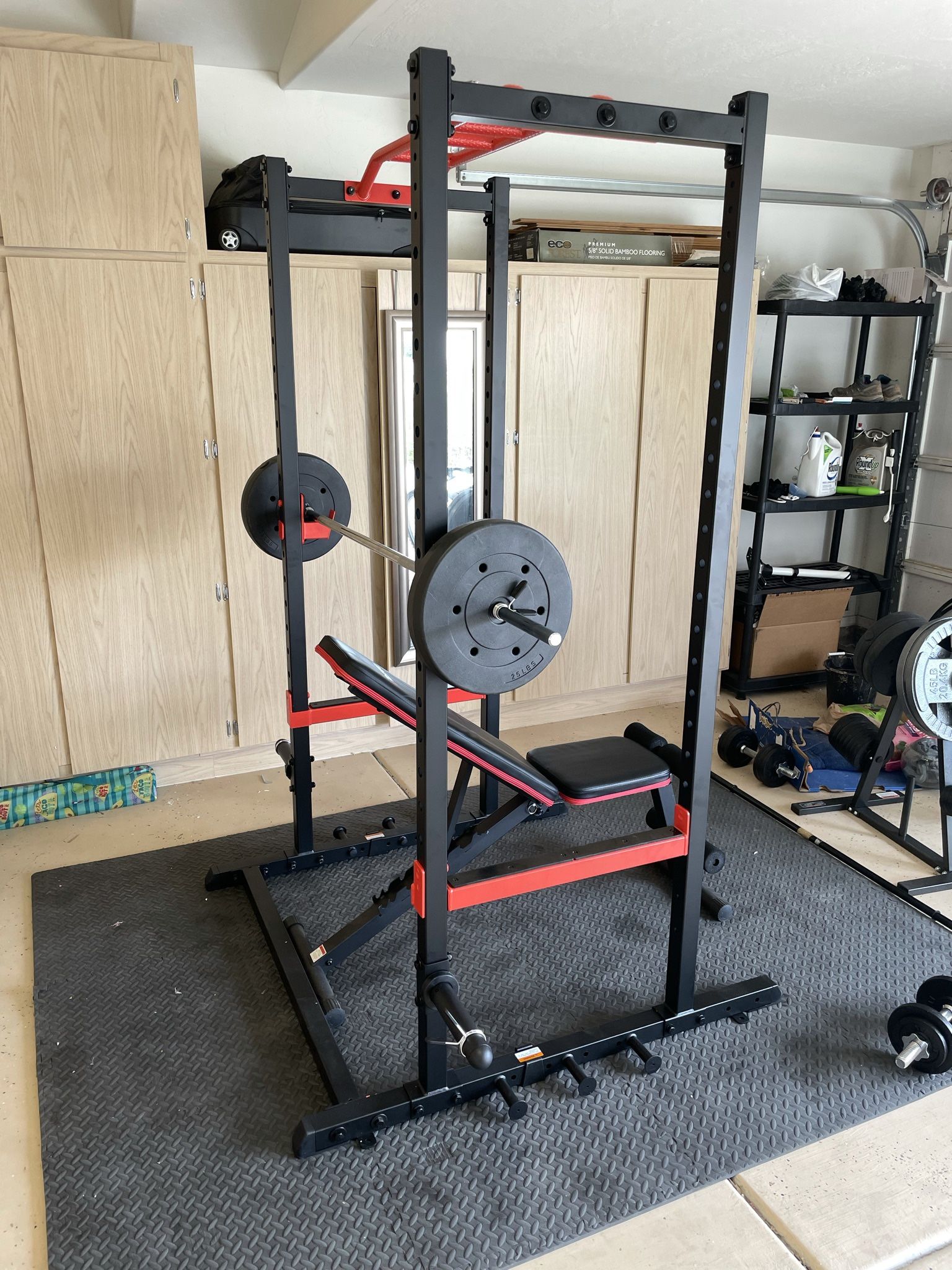 Sunny health and fitness squat rack with lap pull down