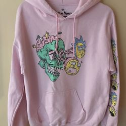 Rick and Morty Hoodie Pink Skull Adult Swim Pullover Size M Cartoon Network 