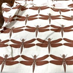 Dragonfly Print Linen Cotton Blend Fabric. Upholstery or Drapery. About 3.5 Yards. 