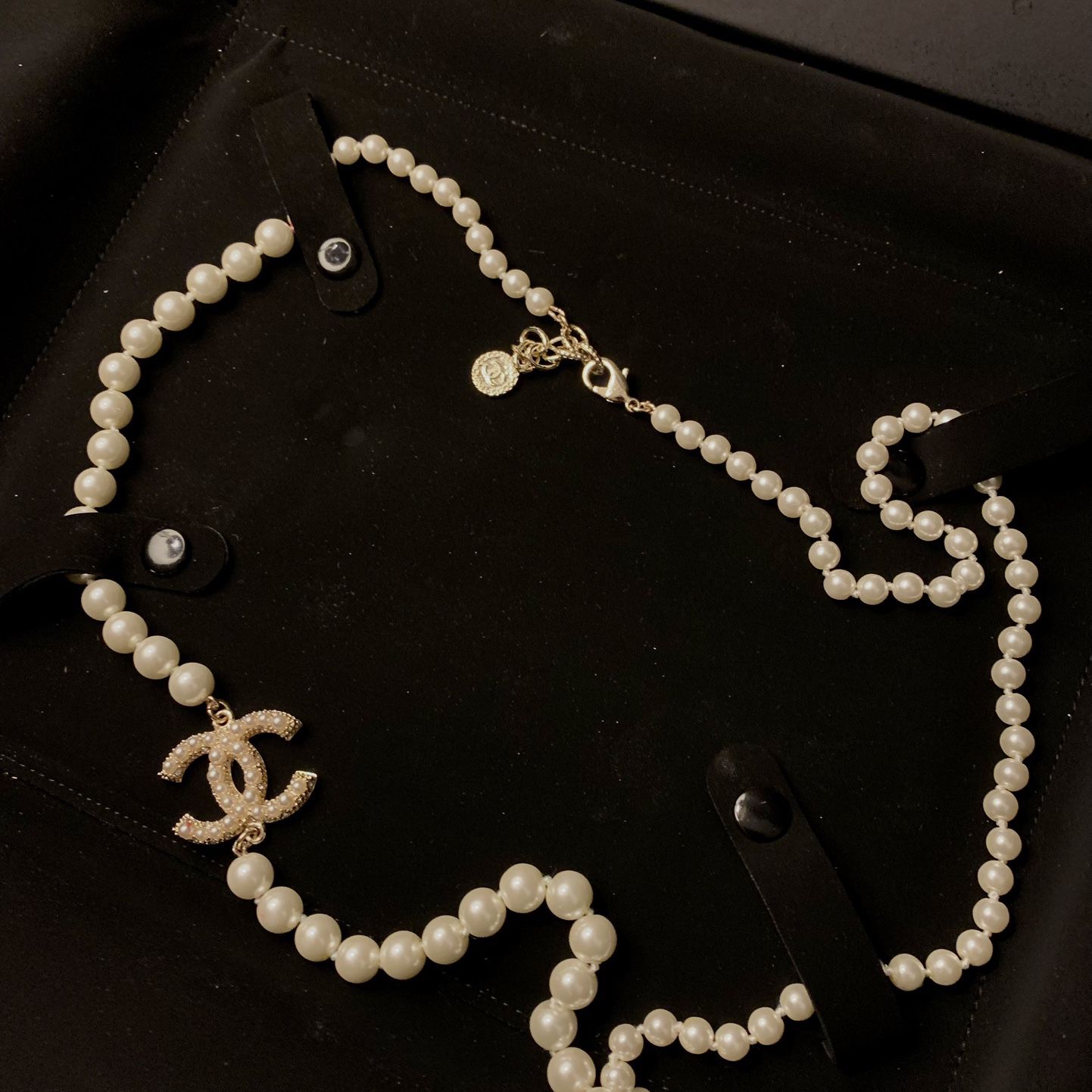 CHANEL, Jewelry, Vintage Chanel Large Faux Pearl Gold Station Long  Necklace