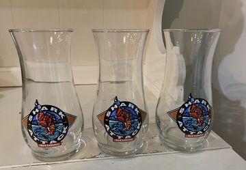 Vintage SHARK ATTACK Red Lobster Cocktail Beer Ale Glass Tumblers Set of 3 16 oz 7” Tall