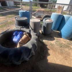 Blue Barrels, Horse Feeders & Tractor Tire
