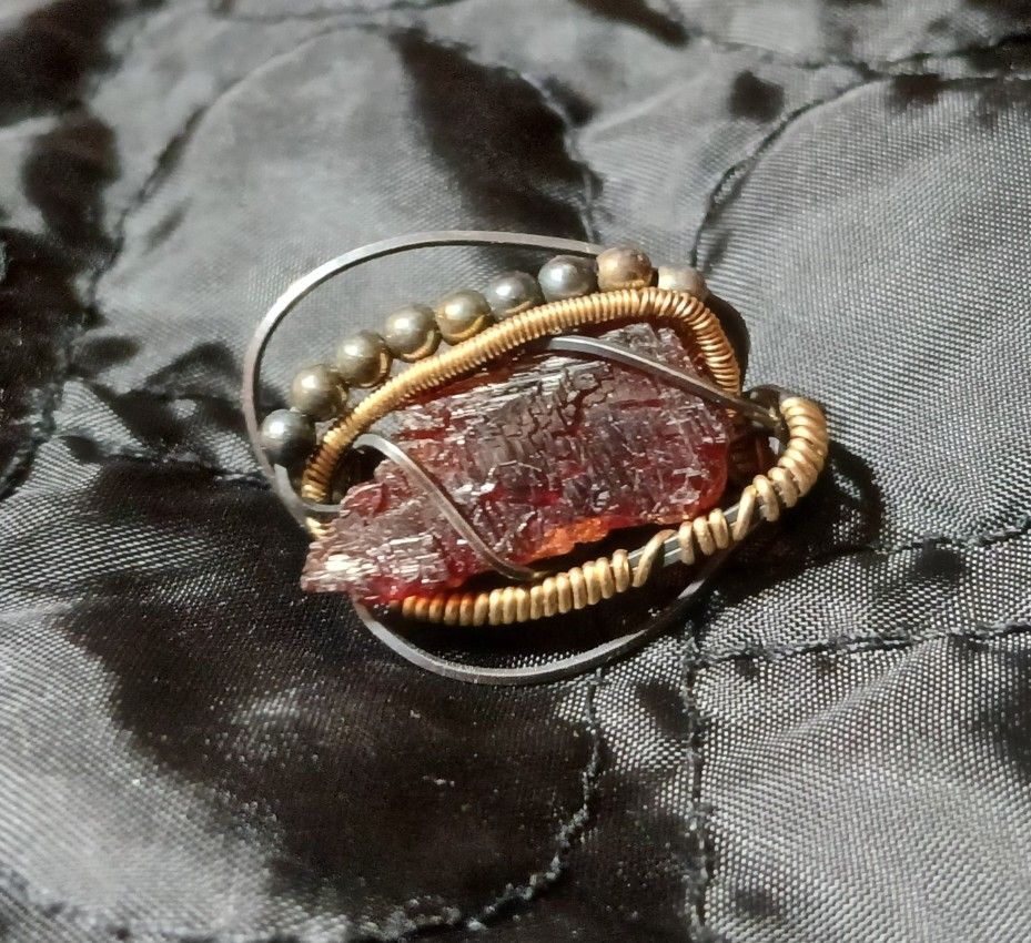 Handmade Wire Wrapped Raw Garnet Crystal Pendant 