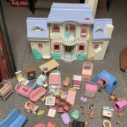 Vintage Fisher Price Loving Family Dollhouse and Accessories 