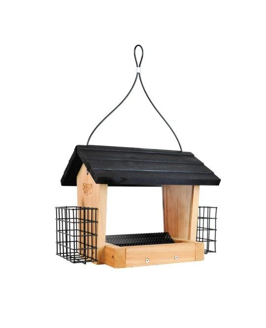 Nature's Way Bird Products 3 Qt Cedar Hopper Feeder W/suet Cages 8.5" Attracts Cardinals & Woodpeckers Easy Clean
