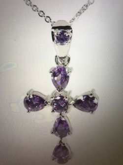 Sterling silver purple cz cross pendant
