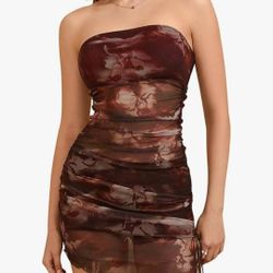 MakeMeChic Women's Tie Dye Y2k Mesh Mini Dress Strapless Bodycon Tube Dress