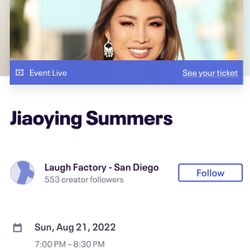 Laugh Factory - Jiaoying Summers Tickets 7pm 8/21
