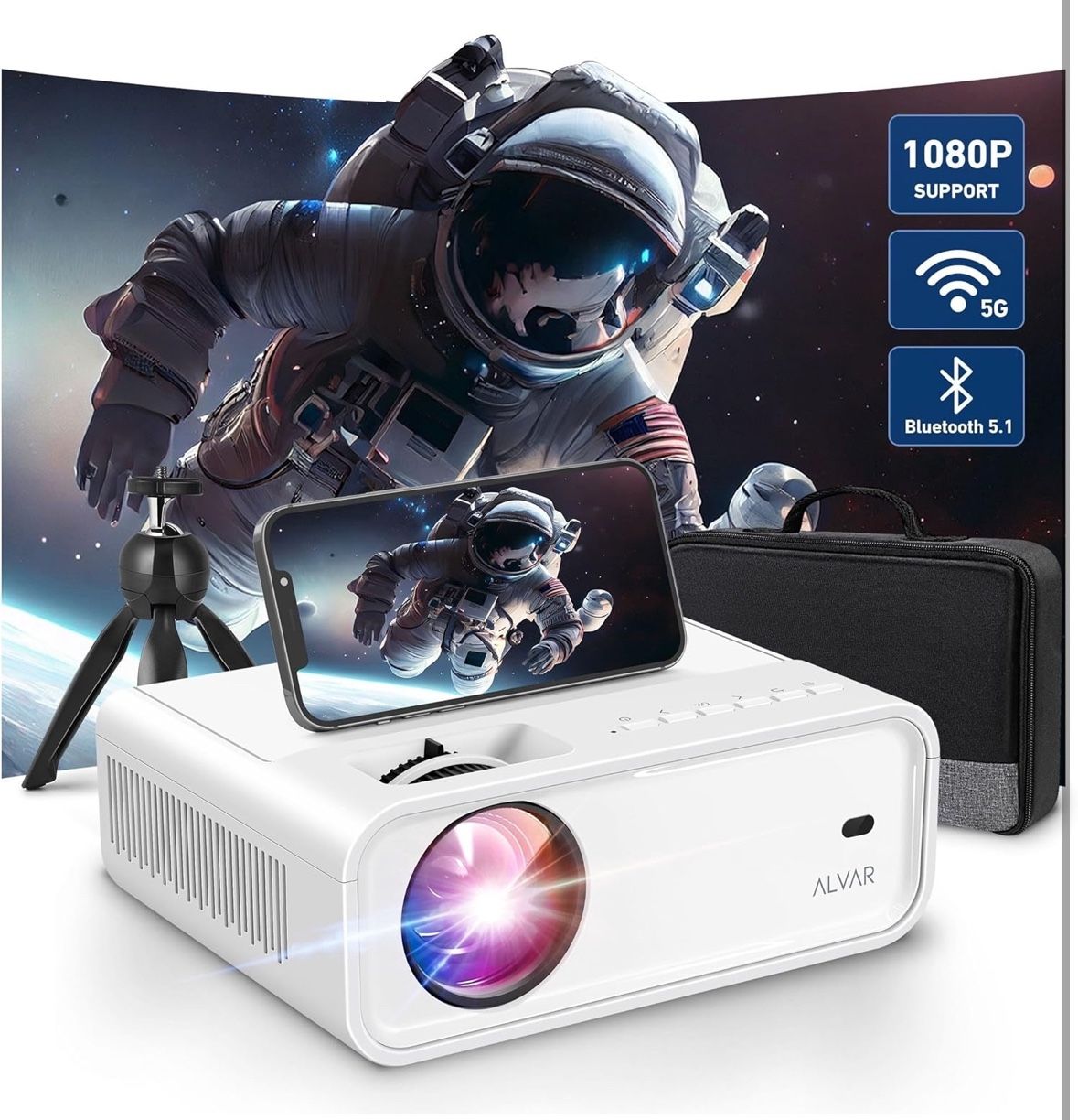 Brand New Projector with 5G WiFi, Bluetooth, and all accessories