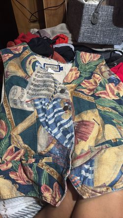 Vintage 90s Ruff Hewn Floral & Sheet Music Tapestry Vest - Size Medium