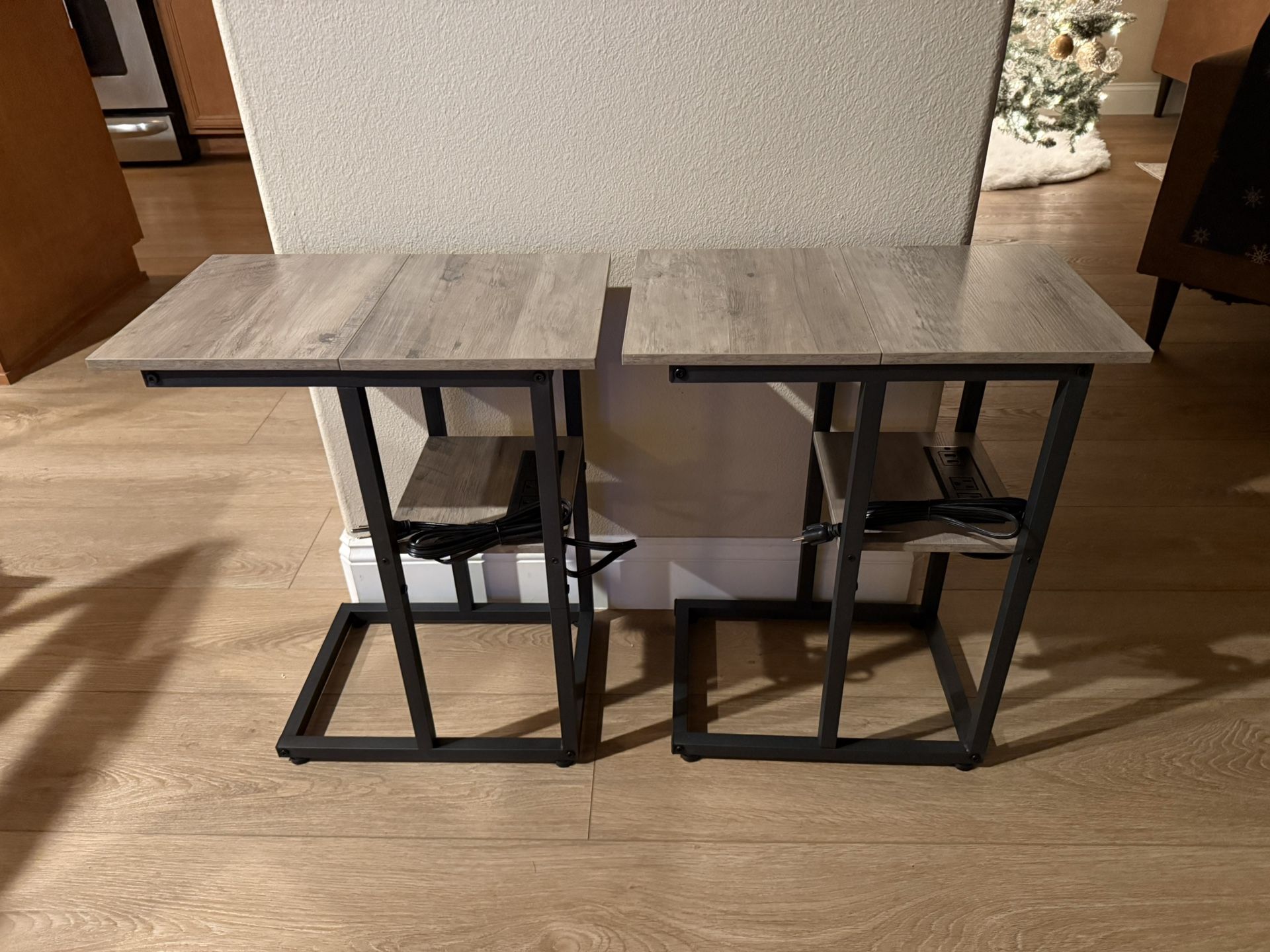 Pair of 26” End Tables, Light Grey