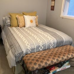 Queen Bed Frame, Box Spring, Mattress, Bedding, Mattress Cover, Bedside Bench