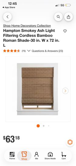 Hampton Bamboo Roman Shade 30x72 Smokey Ash