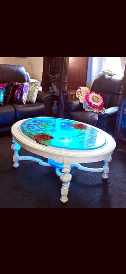 Custom Resin LED Oval Coffee Table
