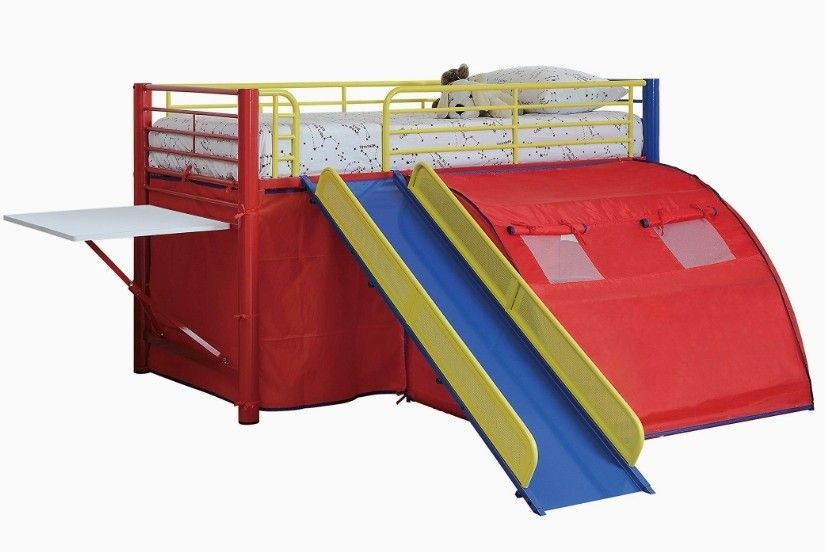 Coaster Home Furnishings Oates Lofted Bed with Slide and Tent Multi-Color, red/Yellow/Blue, Twin (7239)