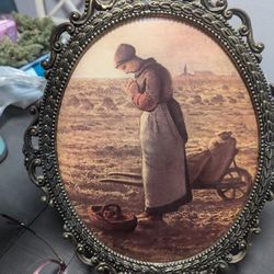 Vintage Americana Oval Convex Farm Man Woman Photo Framed